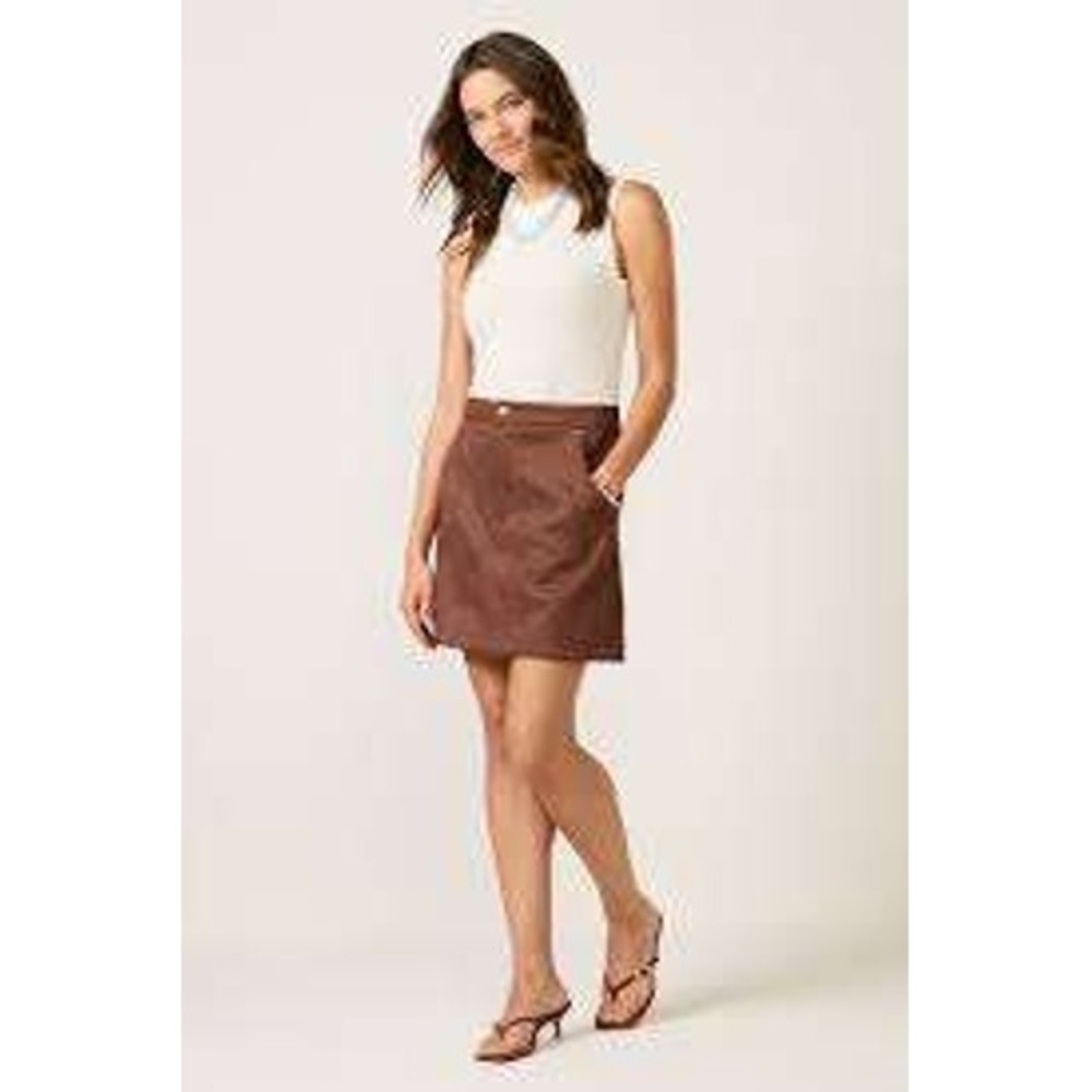 Evereve NEW Claudia Brown Suede Mini Skirt SZ 30 Minimalist Fall Chic Stretch